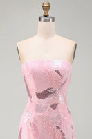 Laden Sie das Bild in den Galerie-Viewer, Rosa Trägerloses Bodycon Perlenbesetztes Kurzes Abendkleid