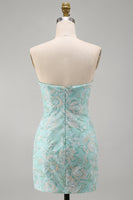 Laden Sie das Bild in den Galerie-Viewer, Mint Floral Trägerlose Bodycon Pailletten Kurzes Abendkleid