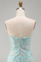 Laden Sie das Bild in den Galerie-Viewer, Mint Floral Trägerlose Bodycon Pailletten Kurzes Abendkleid