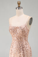 Laden Sie das Bild in den Galerie-Viewer, Champagner Bodycon Pailletten Kurzes Abendkleid mit Schnürung hinten