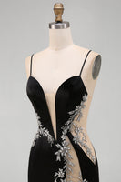 Laden Sie das Bild in den Galerie-Viewer, Schwarzes Bodycon Blumen Spaghettiträger Kurzes Abendkleid mit Strass