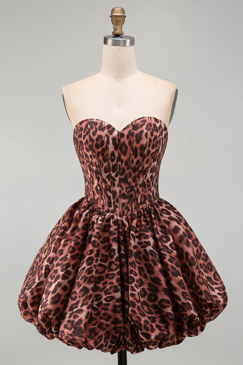 Laden Sie das Bild in den Galerie-Viewer, Sweetheart Leopard A-Line Korsett-Bubble-Hem-Homecoming-Kleid mit Spitze hinten