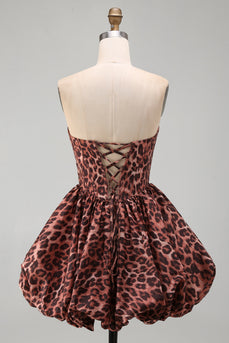 Sweetheart Leopard A-Linie Korsett Bubble-Hem Kurzes Abendkleid mit Schnürung hinten