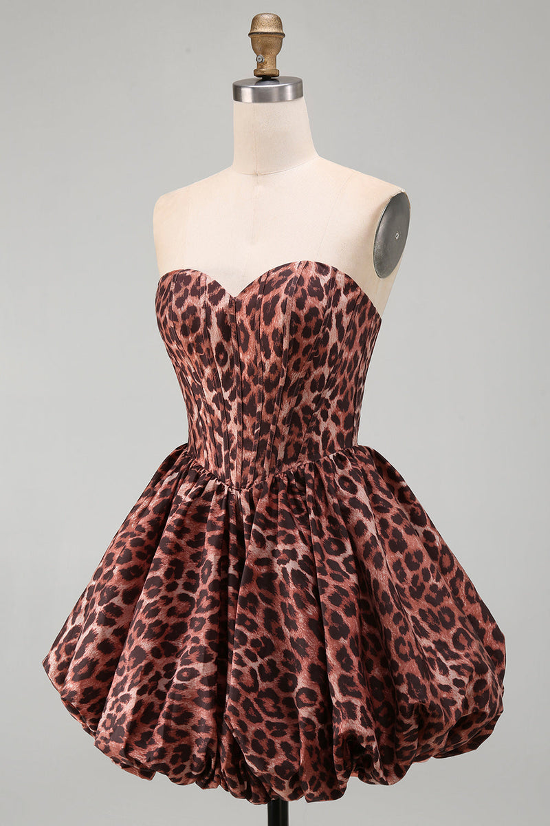 Laden Sie das Bild in den Galerie-Viewer, Sweetheart Leopard A-Line Korsett-Bubble-Hem-Homecoming-Kleid mit Spitze hinten