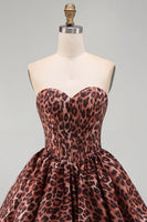 Laden Sie das Bild in den Galerie-Viewer, Sweetheart Leopard A-Line Korsett-Bubble-Hem-Homecoming-Kleid mit Spitze hinten