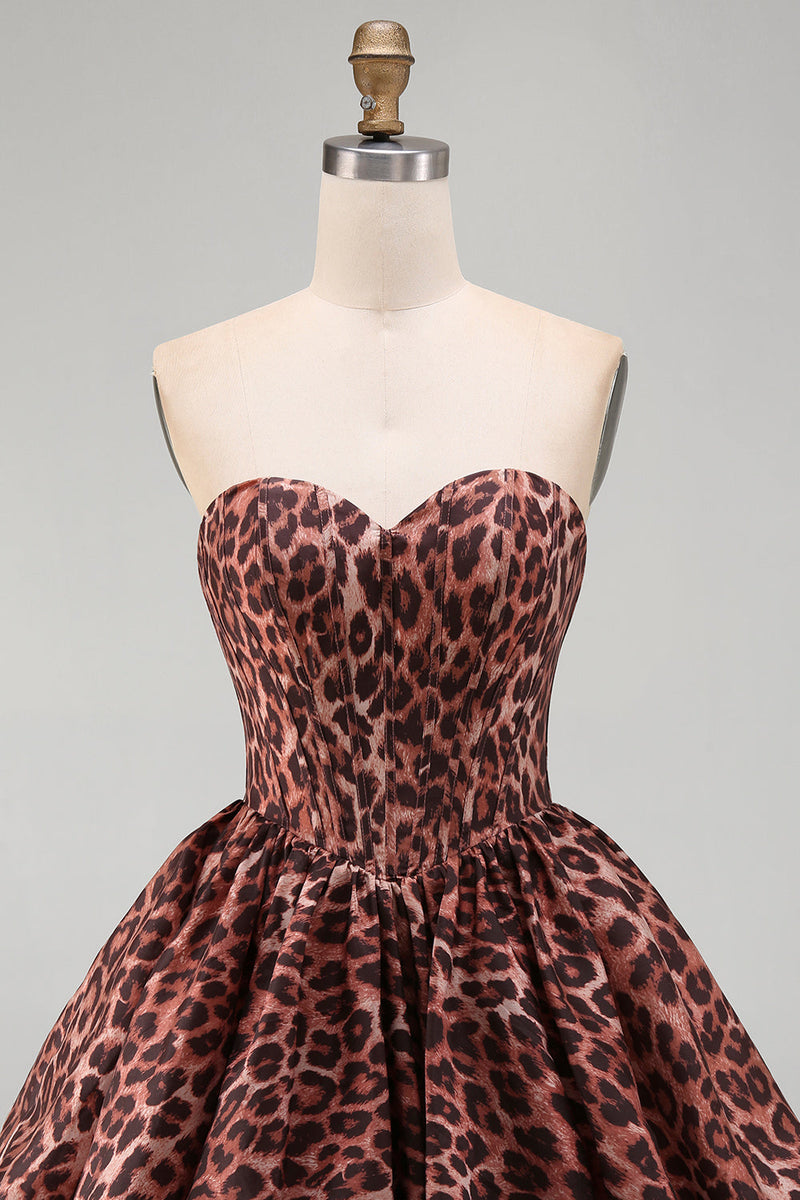 Laden Sie das Bild in den Galerie-Viewer, Sweetheart Leopard A-Line Korsett-Bubble-Hem-Homecoming-Kleid mit Spitze hinten