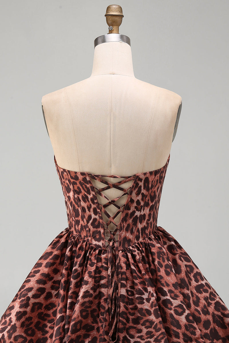 Laden Sie das Bild in den Galerie-Viewer, Sweetheart Leopard A-Line Korsett-Bubble-Hem-Homecoming-Kleid mit Spitze hinten