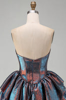 Laden Sie das Bild in den Galerie-Viewer, Irisierendes metallisches Trägerloses Korsett mit baskischer Taille Homecoming-Kleid mit Rüschen