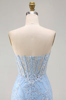 Laden Sie das Bild in den Galerie-Viewer, Blaues Sweetheart-Transparentes Korsett Bodycon Pailletten Kurzes Homecoming-Kleid mit Applikationen