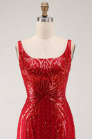 Laden Sie das Bild in den Galerie-Viewer, Glitzerndes burgunderrotes Bodycon-Pailletten, quadratischer Ausschnitt, kurzes Homecoming-Kleid