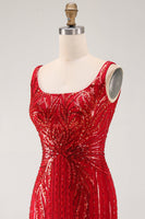 Laden Sie das Bild in den Galerie-Viewer, Glitzerndes burgunderrotes Bodycon-Pailletten, quadratischer Ausschnitt, kurzes Homecoming-Kleid