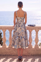 Laden Sie das Bild in den Galerie-Viewer, Aprikosen-quadratisches A-Linien-Jacquard-Floral-Midi-Kleid