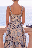 Laden Sie das Bild in den Galerie-Viewer, Aprikosen-quadratisches A-Linien-Jacquard-Floral-Midi-Kleid