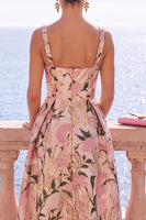Laden Sie das Bild in den Galerie-Viewer, Aprikosen-quadratisches A-Linien-Jacquard-Floral-Midi-Kleid
