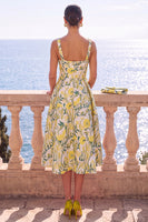 Laden Sie das Bild in den Galerie-Viewer, Aprikosen-quadratisches A-Linien-Jacquard-Floral-Midi-Kleid
