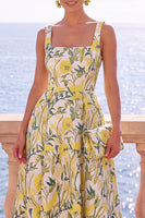 Laden Sie das Bild in den Galerie-Viewer, Aprikosen-quadratisches A-Linien-Jacquard-Floral-Midi-Kleid
