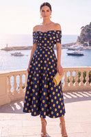 Laden Sie das Bild in den Galerie-Viewer, Marinegrünes Midi-Kleid mit absteigender A-Linie und Schnürung hinten
