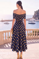 Laden Sie das Bild in den Galerie-Viewer, Marinegrünes Midi-Kleid mit absteigender A-Linie und Schnürung hinten