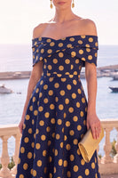 Laden Sie das Bild in den Galerie-Viewer, Marinegrünes Midi-Kleid mit absteigender A-Linie und Schnürung hinten