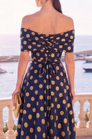 Laden Sie das Bild in den Galerie-Viewer, Marinegrünes Midi-Kleid mit absteigender A-Linie und Schnürung hinten
