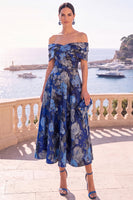 Laden Sie das Bild in den Galerie-Viewer, Marinegrünes Midi-Kleid mit absteigender A-Linie und Schnürung hinten
