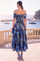 Laden Sie das Bild in den Galerie-Viewer, Marinegrünes Midi-Kleid mit absteigender A-Linie und Schnürung hinten