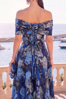 Laden Sie das Bild in den Galerie-Viewer, Marinegrünes Midi-Kleid mit absteigender A-Linie und Schnürung hinten