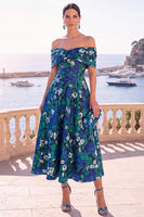 Laden Sie das Bild in den Galerie-Viewer, Marinegrünes Midi-Kleid mit absteigender A-Linie und Schnürung hinten