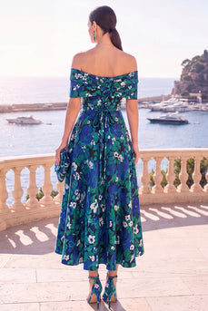 Marinegrünes A-Linie Midi-Kleid mit Schnürung hinten
