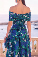 Laden Sie das Bild in den Galerie-Viewer, Marinegrünes Midi-Kleid mit absteigender A-Linie und Schnürung hinten