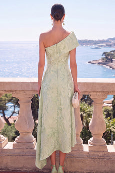 Grünes A-Linie Jacquard Asymmetrisches Midi Blumenkleid