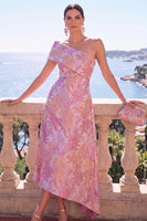 Laden Sie das Bild in den Galerie-Viewer, Grünes A-Linie-Jacquard-Asymmetrisches Midi-Blumenkleid