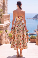 Laden Sie das Bild in den Galerie-Viewer, Olivfarbenes Sweetheart A-Line Jacquard gerafftes Blumen-Midi-Kleid