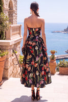 Laden Sie das Bild in den Galerie-Viewer, Olivfarbenes Sweetheart A-Line Jacquard gerafftes Blumen-Midi-Kleid