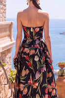 Laden Sie das Bild in den Galerie-Viewer, Olivfarbenes Sweetheart A-Line Jacquard gerafftes Blumen-Midi-Kleid