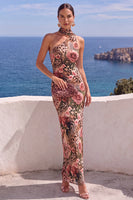 Laden Sie das Bild in den Galerie-Viewer, Einschulter-Meerjungfrauenorange Maxi-Blumenkleid