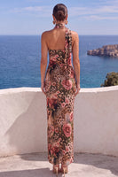 Laden Sie das Bild in den Galerie-Viewer, Einschulter-Meerjungfrauenorange Maxi-Blumenkleid