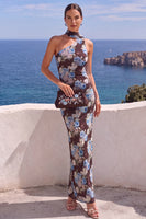 Laden Sie das Bild in den Galerie-Viewer, Einschulter-Meerjungfrauenorange Maxi-Blumenkleid