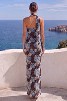 Laden Sie das Bild in den Galerie-Viewer, Einschulter-Meerjungfrauenorange Maxi-Blumenkleid