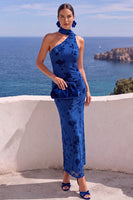 Laden Sie das Bild in den Galerie-Viewer, Einschulter-Meerjungfrauenorange Maxi-Blumenkleid