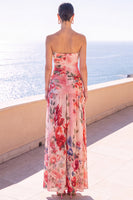 Laden Sie das Bild in den Galerie-Viewer, Trägerloses Coffee A-Line gerafftes Chiffon Maxi-Blumenkleid
