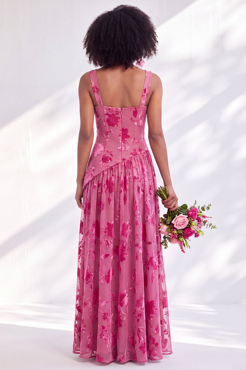 Laden Sie das Bild in den Galerie-Viewer, Blaues Quadrathals-Samtkorsett – Blumen-Zügel, lange Brautjungfernkleid mit Schlitz