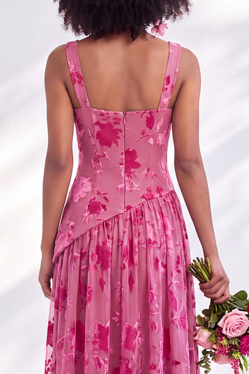 Laden Sie das Bild in den Galerie-Viewer, Blaues Quadrathals-Samtkorsett – Blumen-Zügel, lange Brautjungfernkleid mit Schlitz