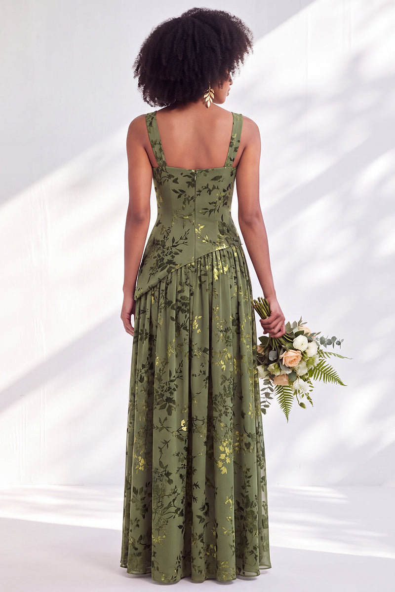 Laden Sie das Bild in den Galerie-Viewer, Blaues Quadrathals-Samtkorsett – Blumen-Zügel, lange Brautjungfernkleid mit Schlitz