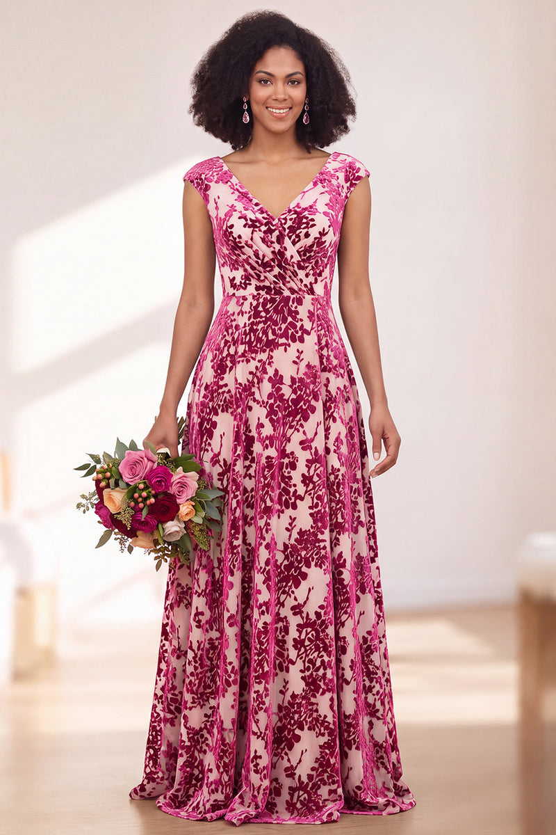 Laden Sie das Bild in den Galerie-Viewer, Schwarzes Silberblumensamt-Zopfen-Langes Brautjungfernkleid mit Mützenärmeln