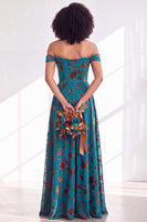 Laden Sie das Bild in den Galerie-Viewer, Off-the-shoulder Fuchsia Samt A-Linie Langes Brautjungferkleid