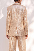 Laden Sie das Bild in den Galerie-Viewer, Champagner Pailletten Hosenanzüge Schal Revers Lange Damenanzüge