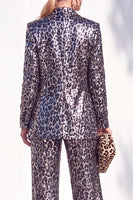 Laden Sie das Bild in den Galerie-Viewer, Coffee Leopard Pailletten Hosenanzüge mit Kerb Lange Damenanzüge mit Taschen