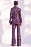 Laden Sie das Bild in den Galerie-Viewer, Lange Blaue Blumenmuster Damenanzüge mit Kerbdruck und Revers
