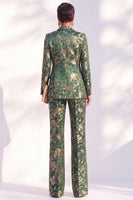 Laden Sie das Bild in den Galerie-Viewer, Lange Blaue Blumenmuster Damenanzüge mit Kerbdruck und Revers